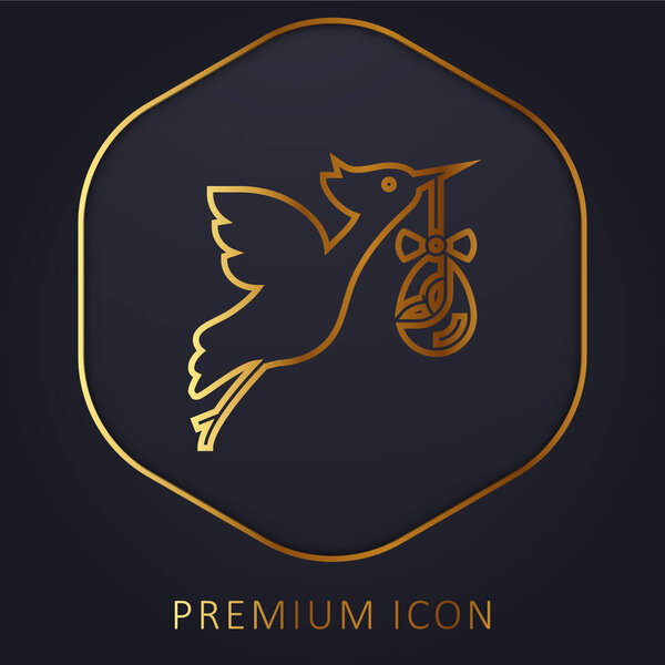 Bird Stork golden line premium logo or icon