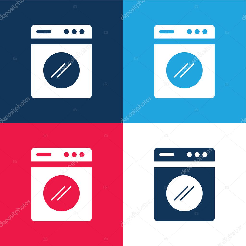 Big Washing Machine blue and red four color minimal icon set