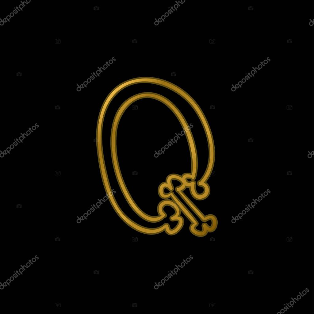 Bones Outline Of Letter Q gold plated metalic icon or logo vector