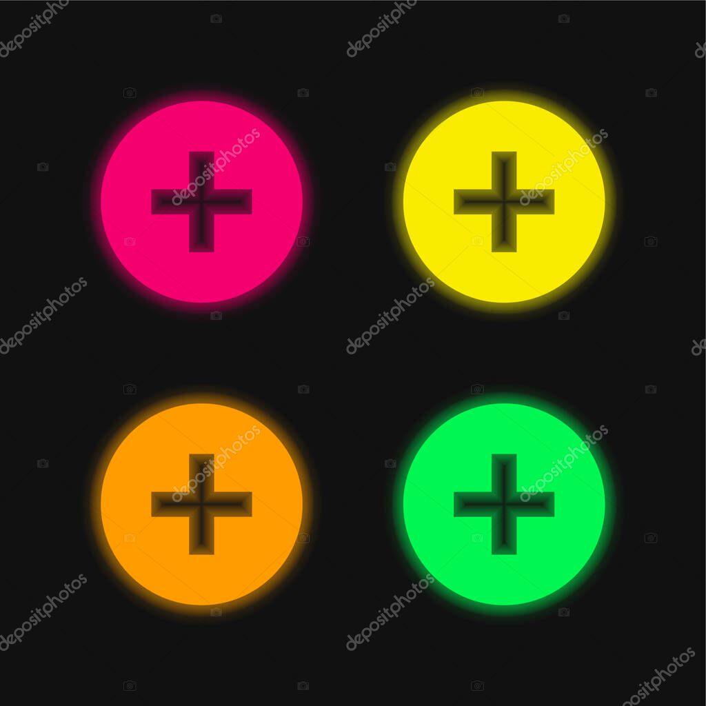 Add Button four color glowing neon vector icon