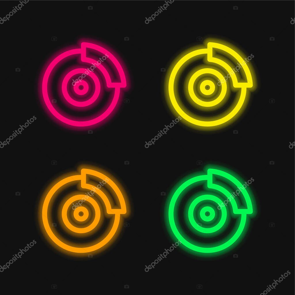 Brake Disc four color glowing neon vector icon