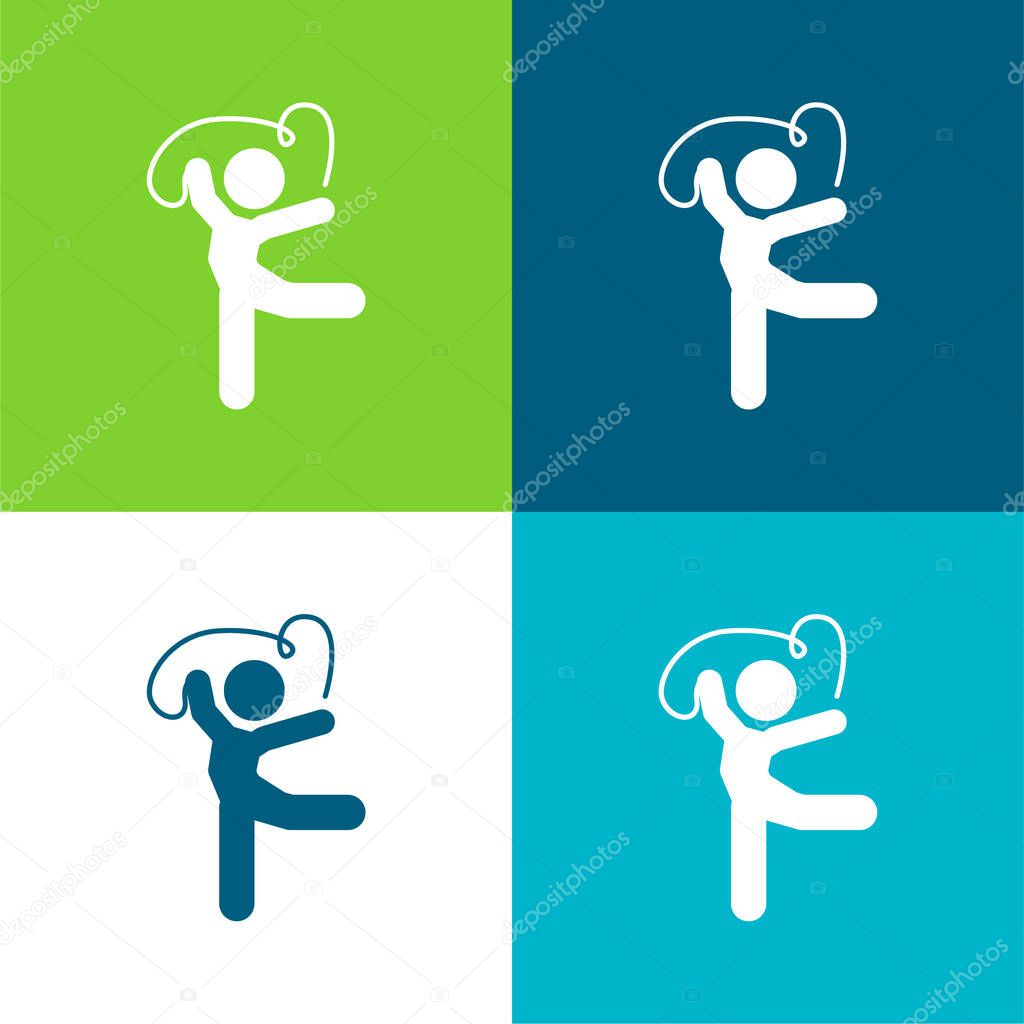 Artistic Gymnast Posture With Ribbon Flat four color minimal icon set