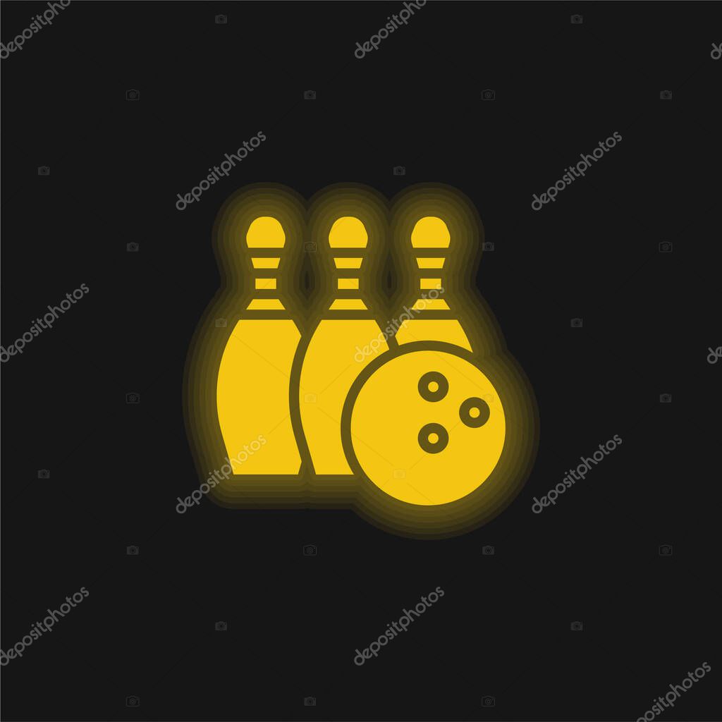 Bowling yellow glowing neon icon