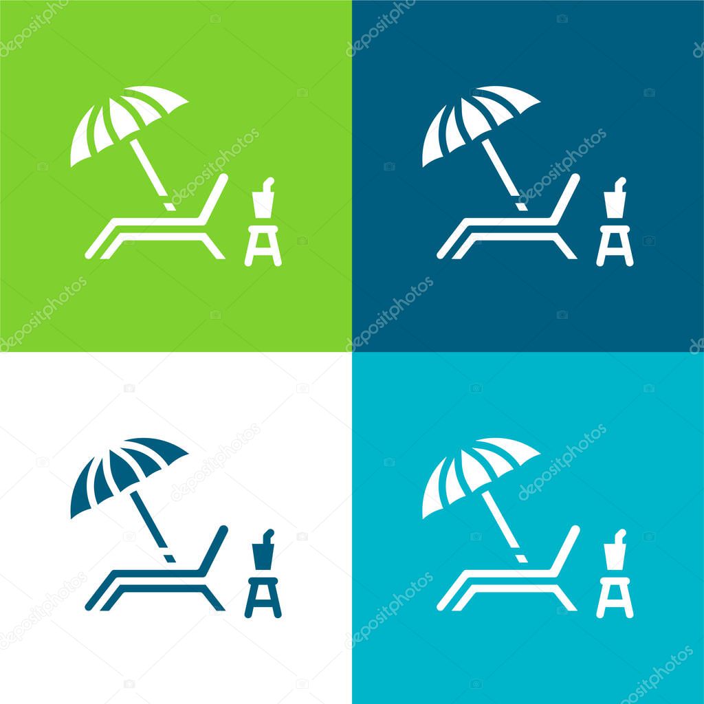 Beach Chair Flat four color minimal icon set