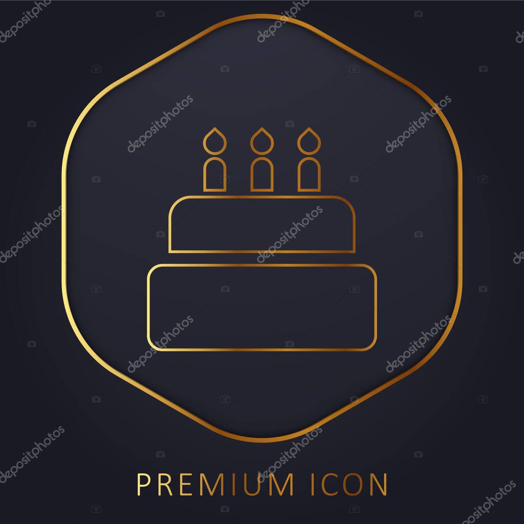 Birthday Cake golden line premium logo or icon