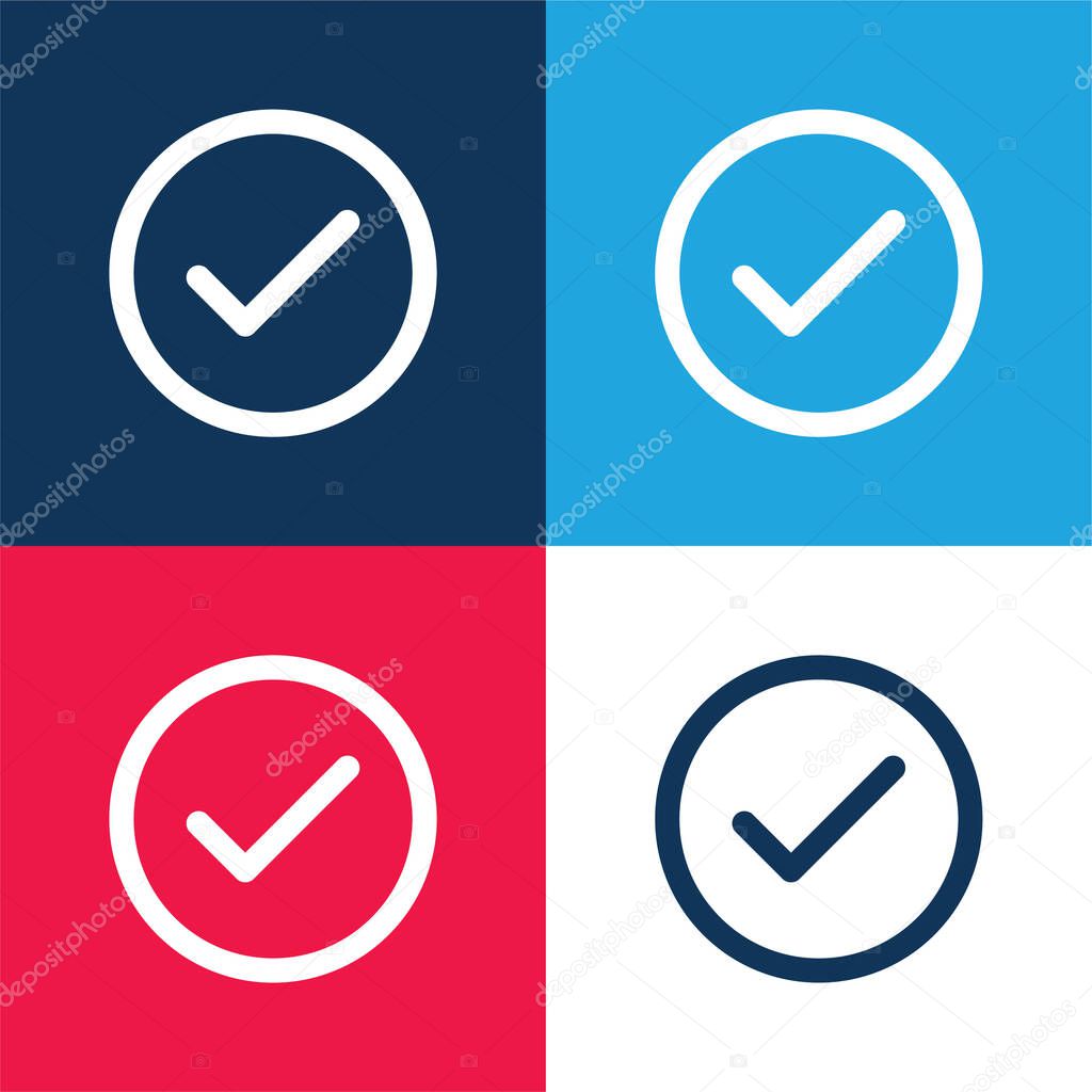 Accept Circular Button Outline blue and red four color minimal icon set