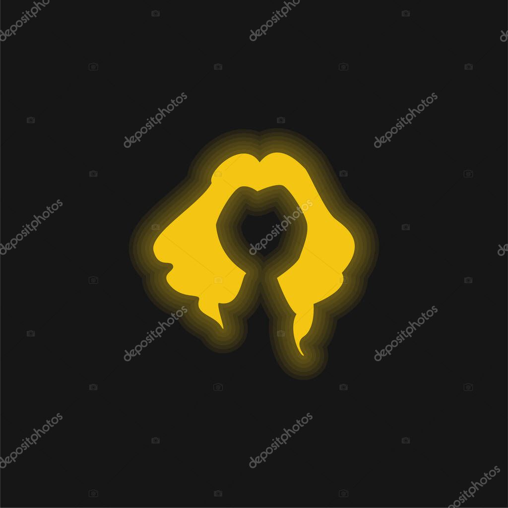 Black Long Female Hair Shape yellow glowing neon icon