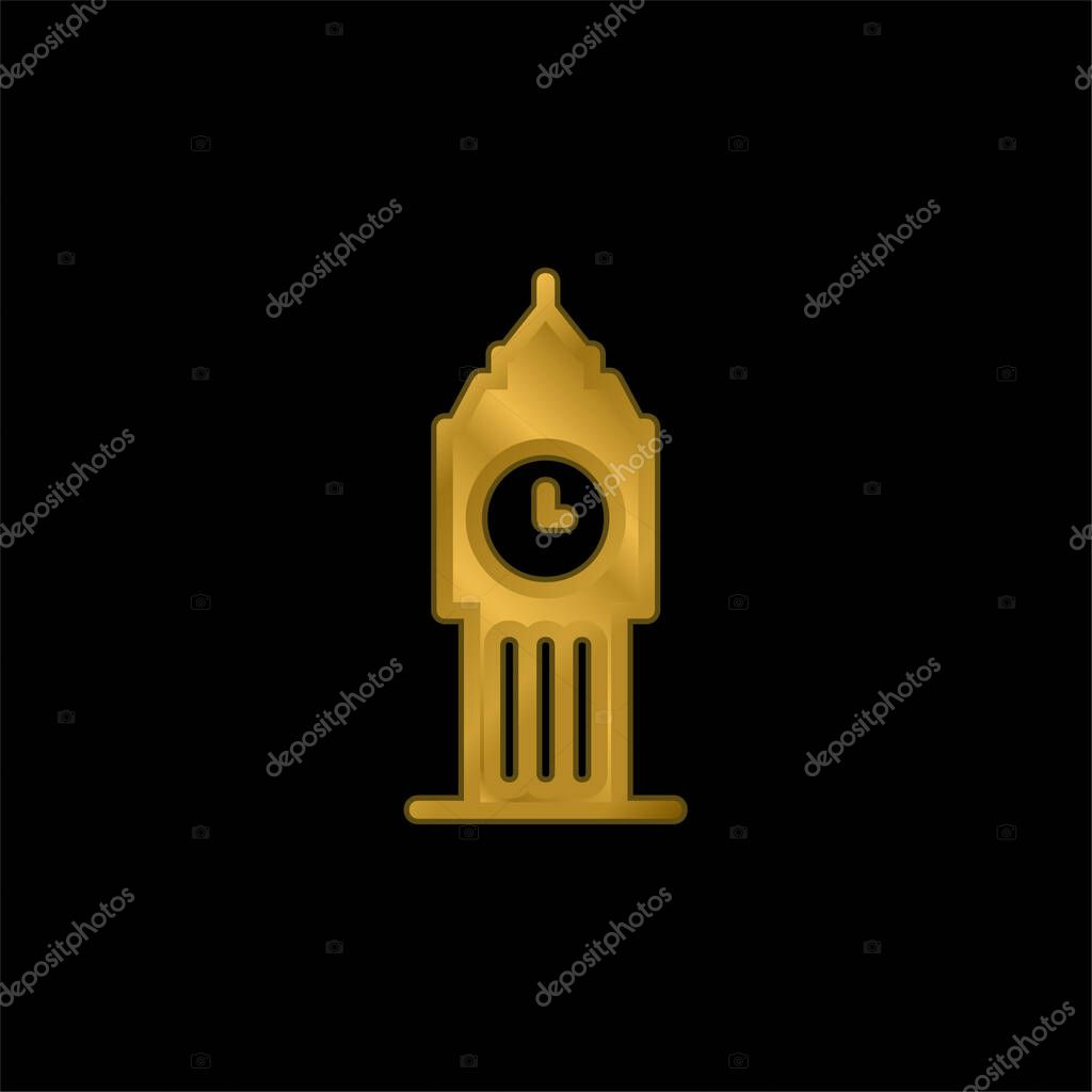 Big Ben gold plated metalic icon or logo vector