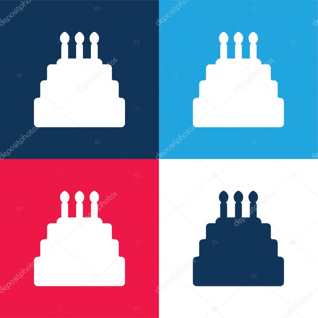 Birthday Cake blue and red four color minimal icon set