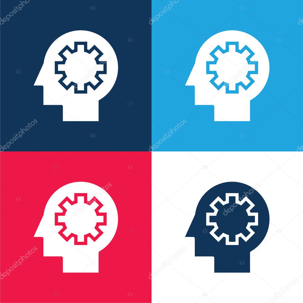 Brain Process blue and red four color minimal icon set