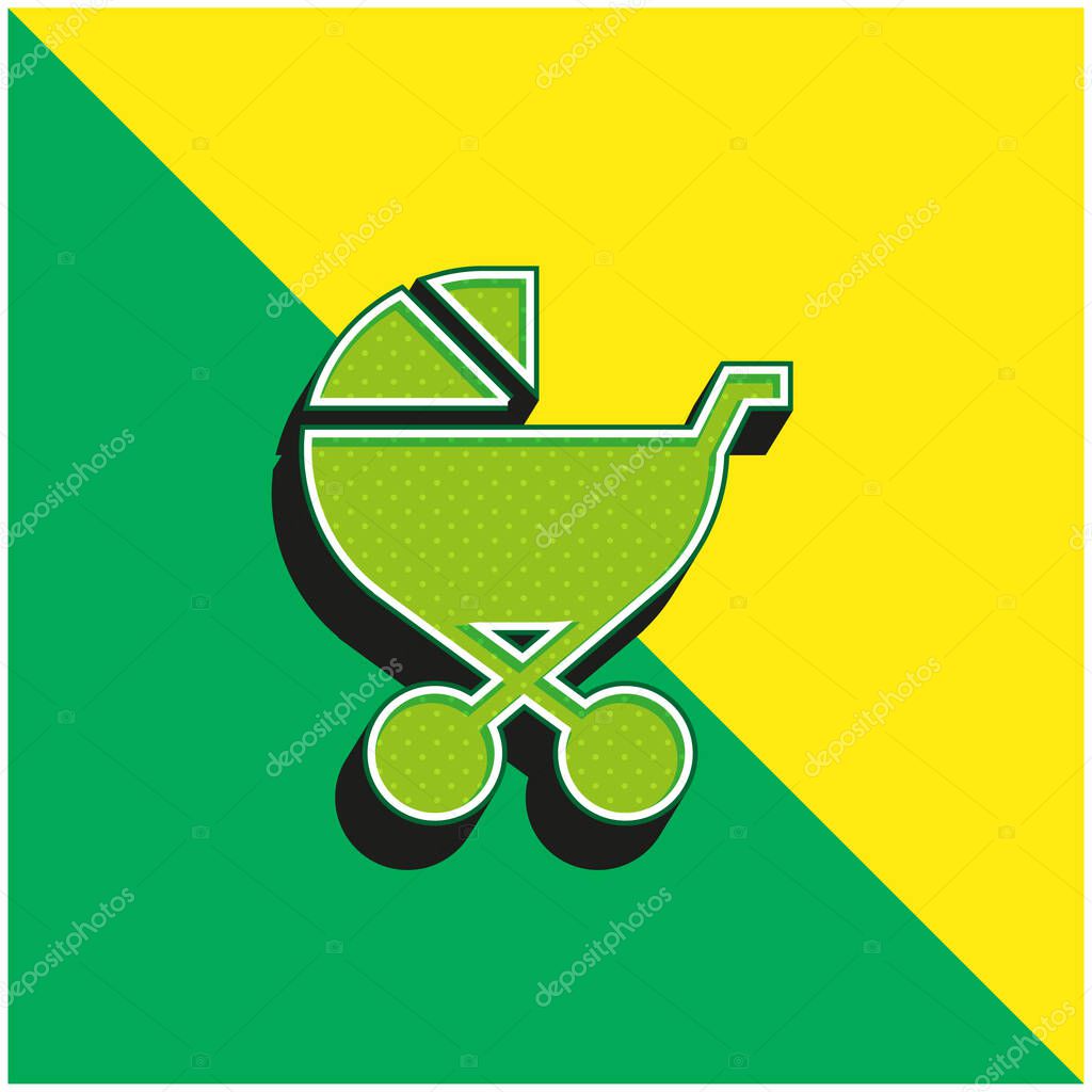 Baby Stroller Green and yellow modern 3d vector icon logo