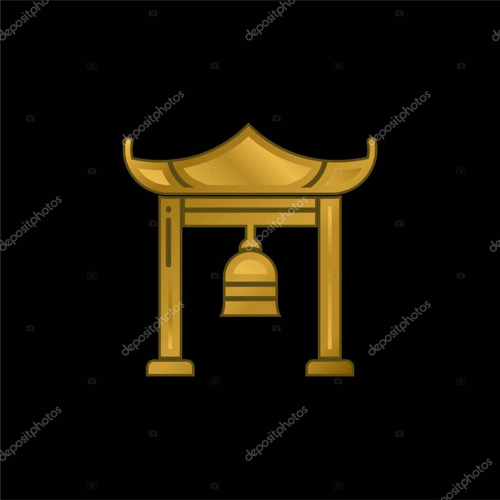 Bell gold plated metalic icon or logo vector