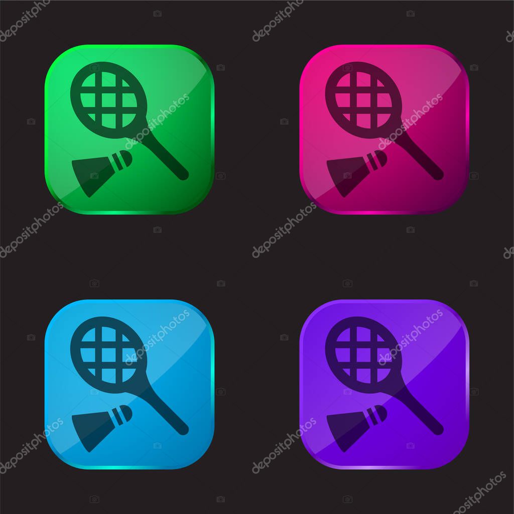 Badminton RAcket And Feather four color glass button icon