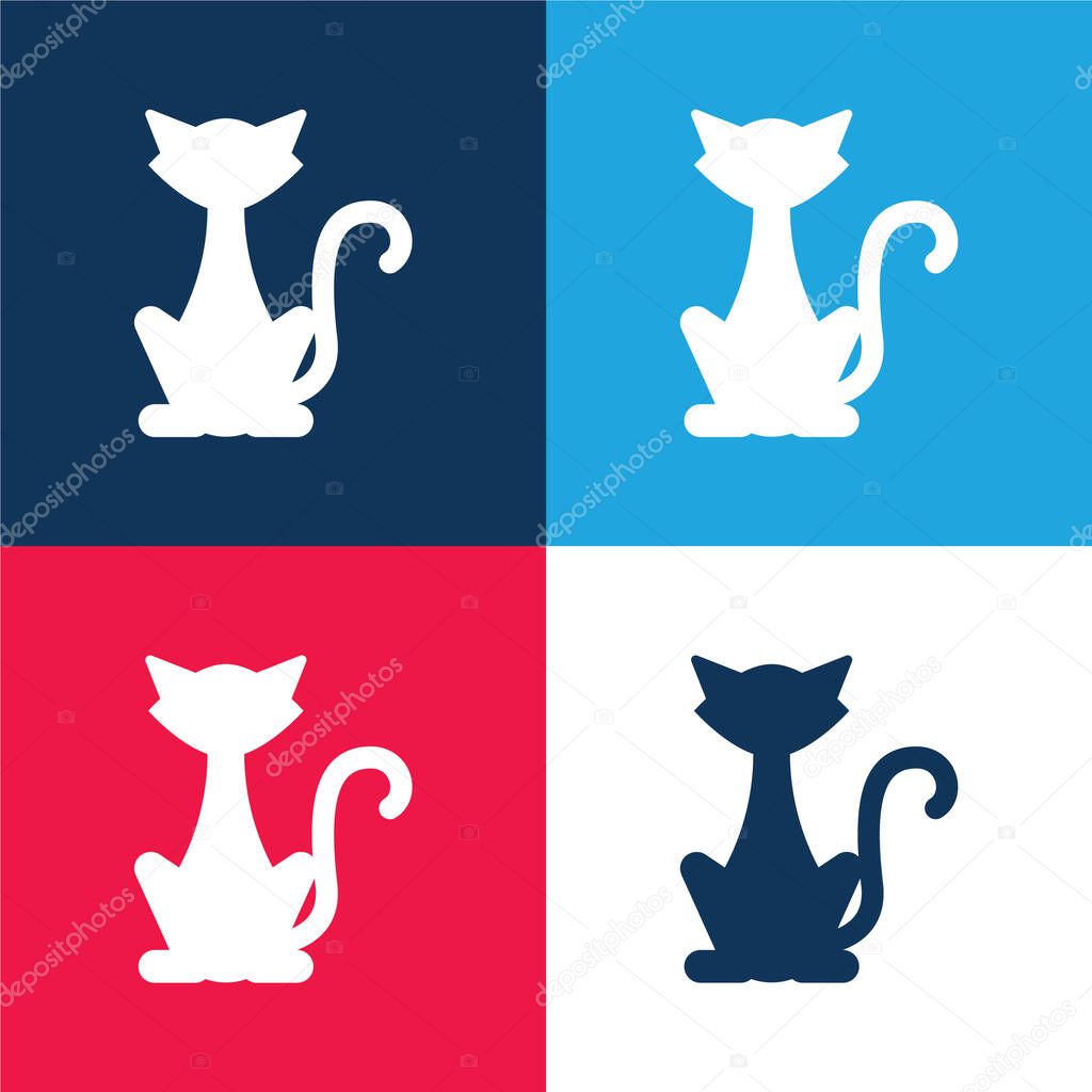 Black Cat blue and red four color minimal icon set