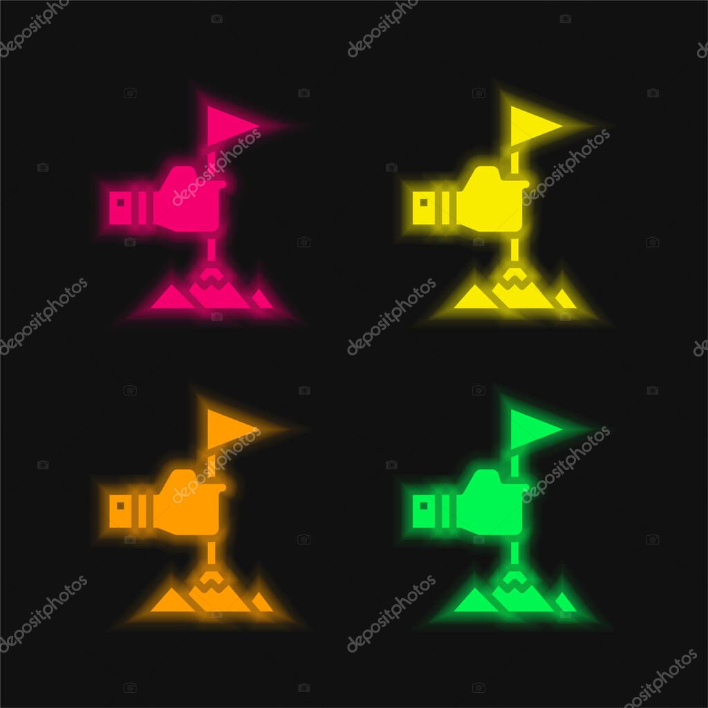 Achievement four color glowing neon vector icon
