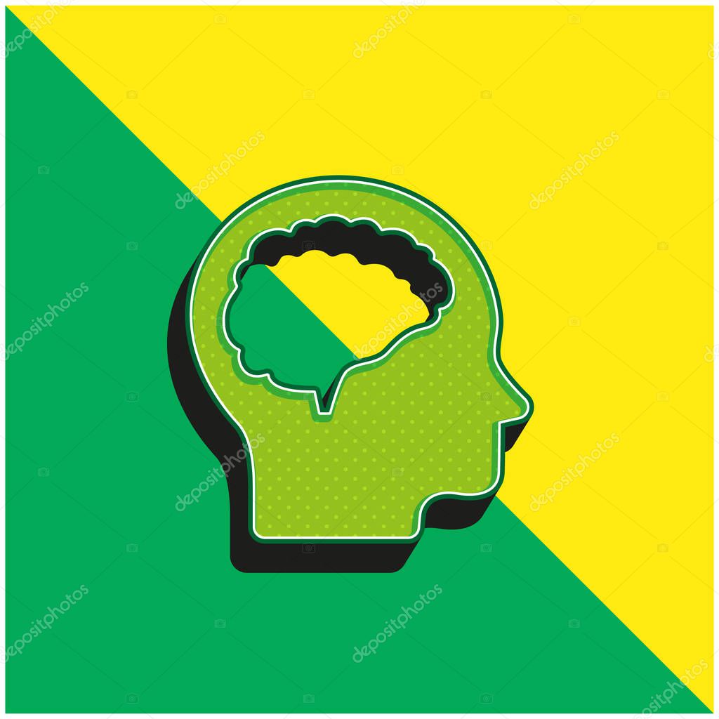 Brain And Head Green and yellow modern 3d vector icon logo