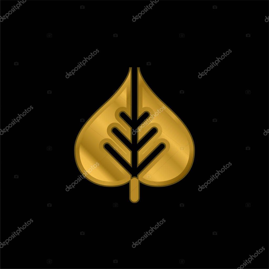 Bodhi Leaf gold plated metalic icon or logo vector