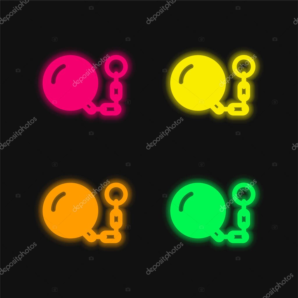 Ball And Chain four color glowing neon vector icon