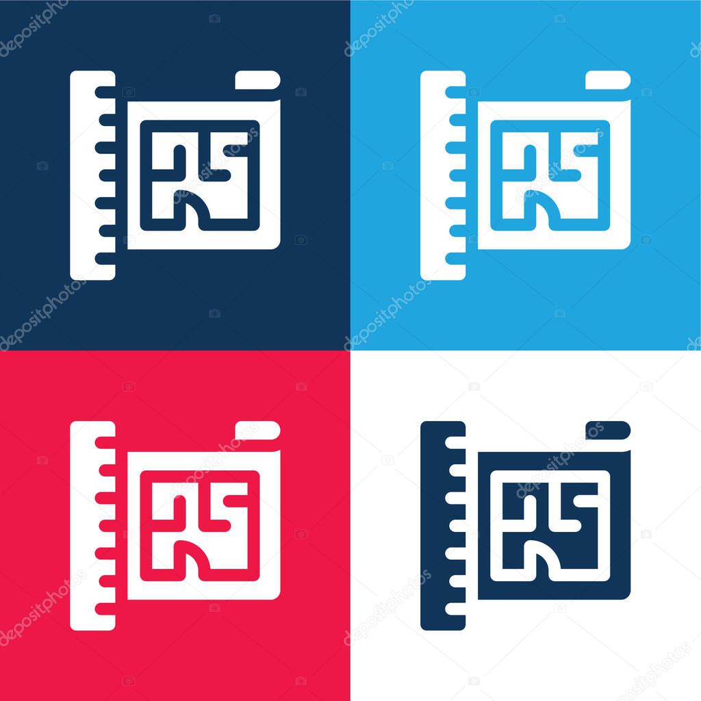 Blueprint blue and red four color minimal icon set