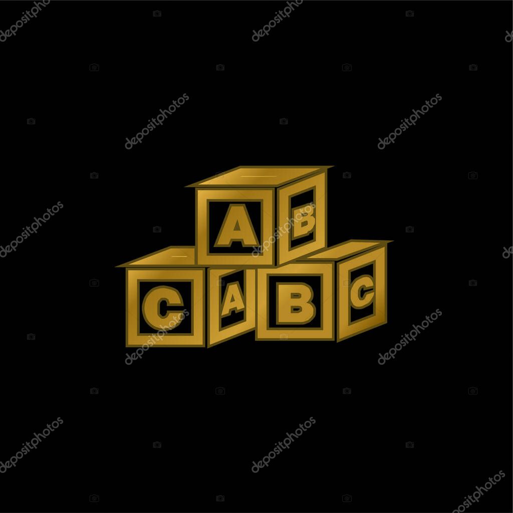 ABC Cubes gold plated metalic icon or logo vector