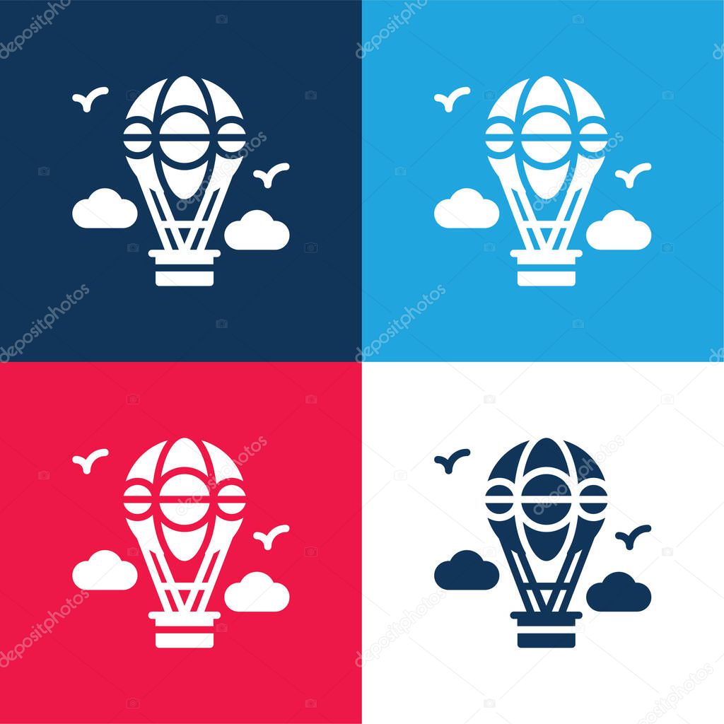 Air Balloon blue and red four color minimal icon set