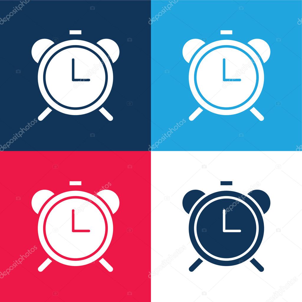 Alarm Clocks blue and red four color minimal icon set