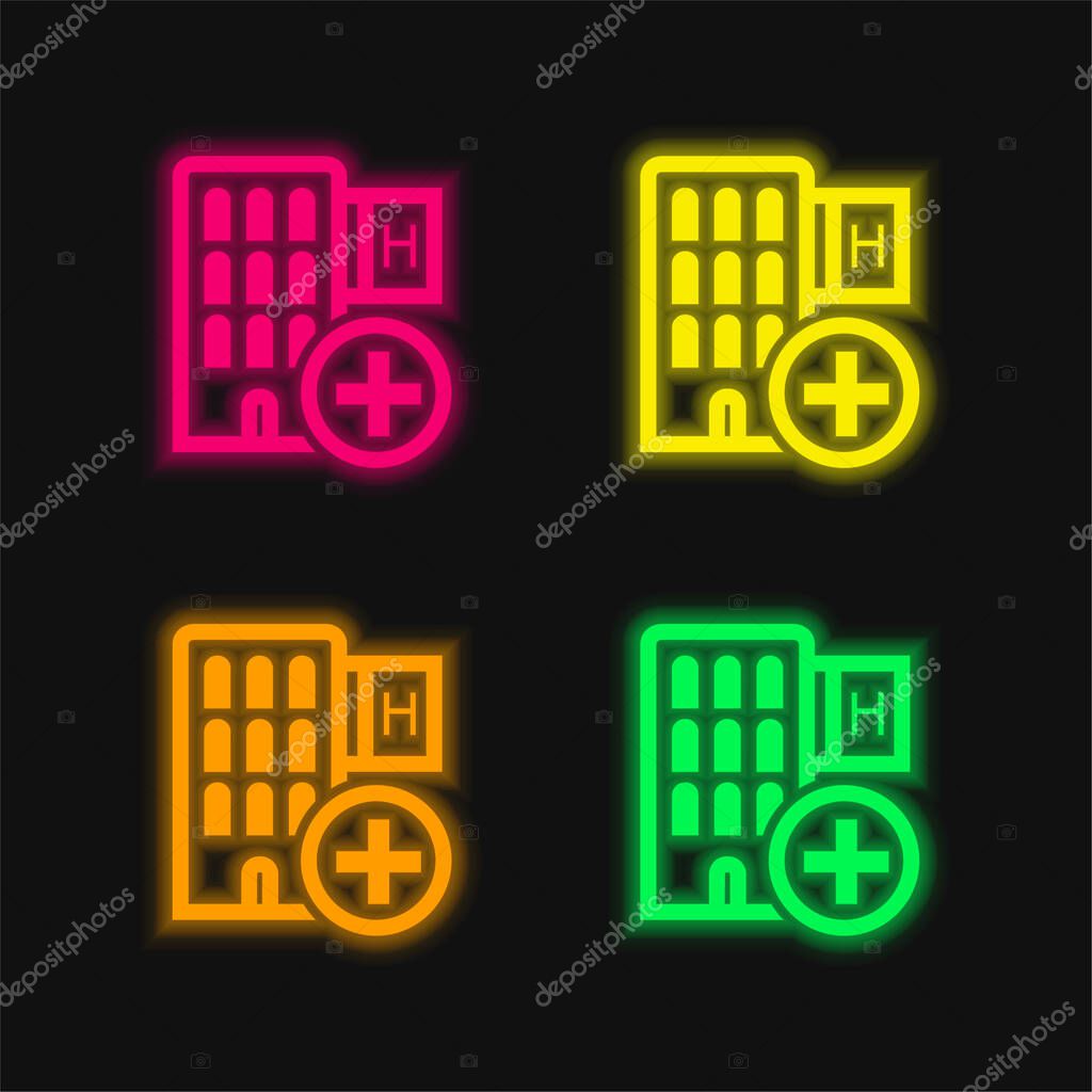 Add Hotel Symbol four color glowing neon vector icon