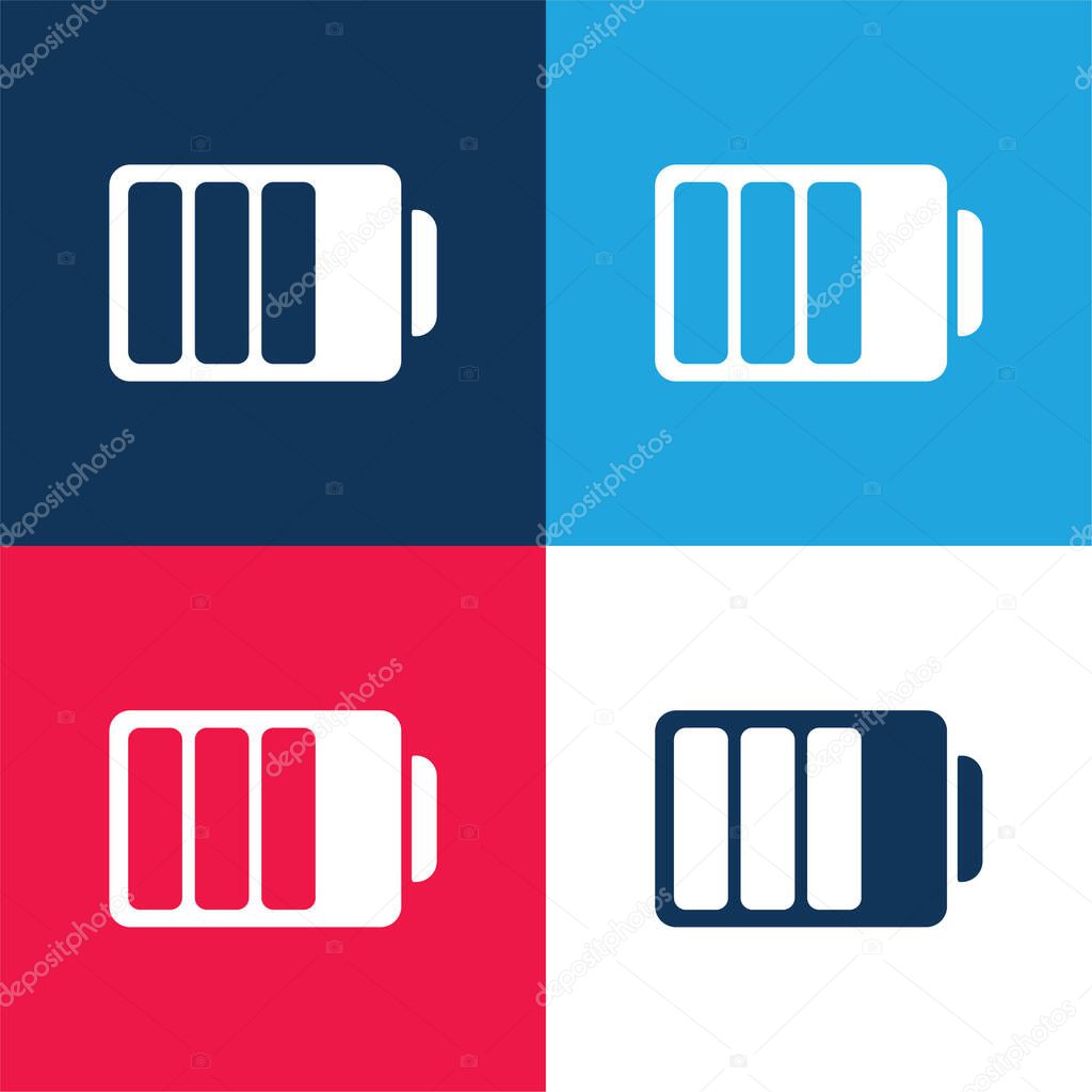 Battery Status With Three Quarters Charged blue and red four color minimal icon set
