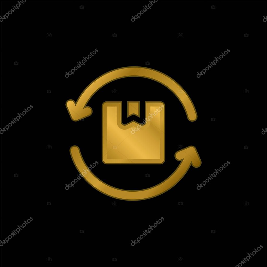 Box gold plated metalic icon or logo vector