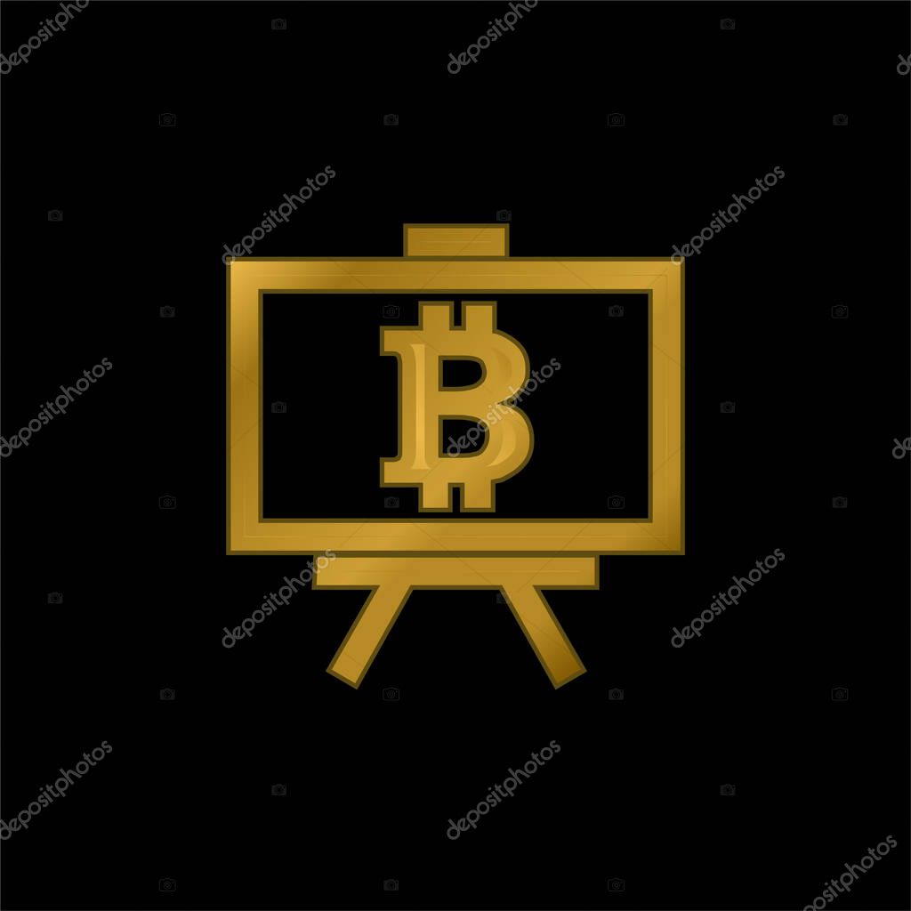 Bitcoin Presentation Symbol gold plated metalic icon or logo vector