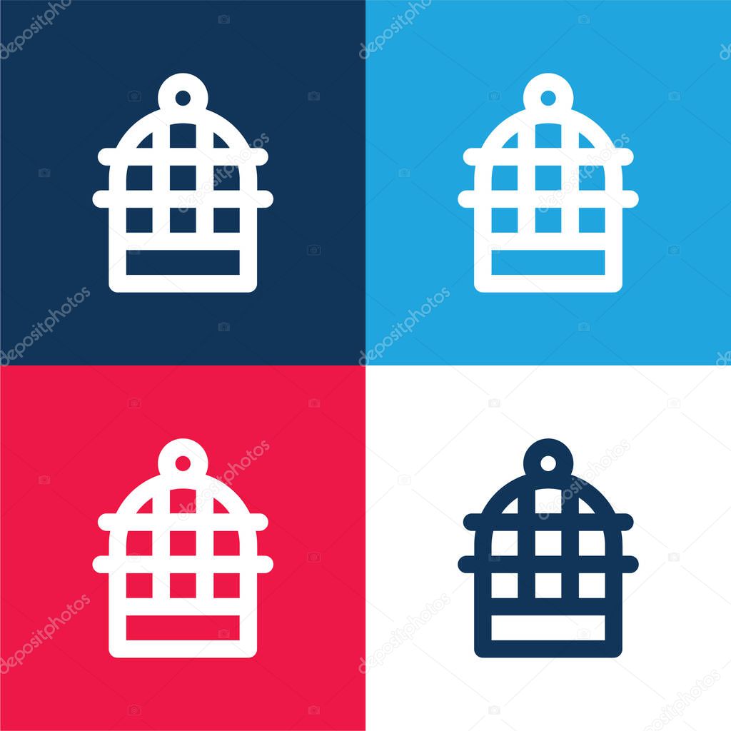 Bird Cage blue and red four color minimal icon set