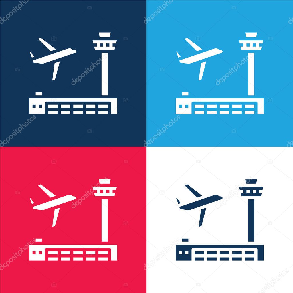 Airport blue and red four color minimal icon set