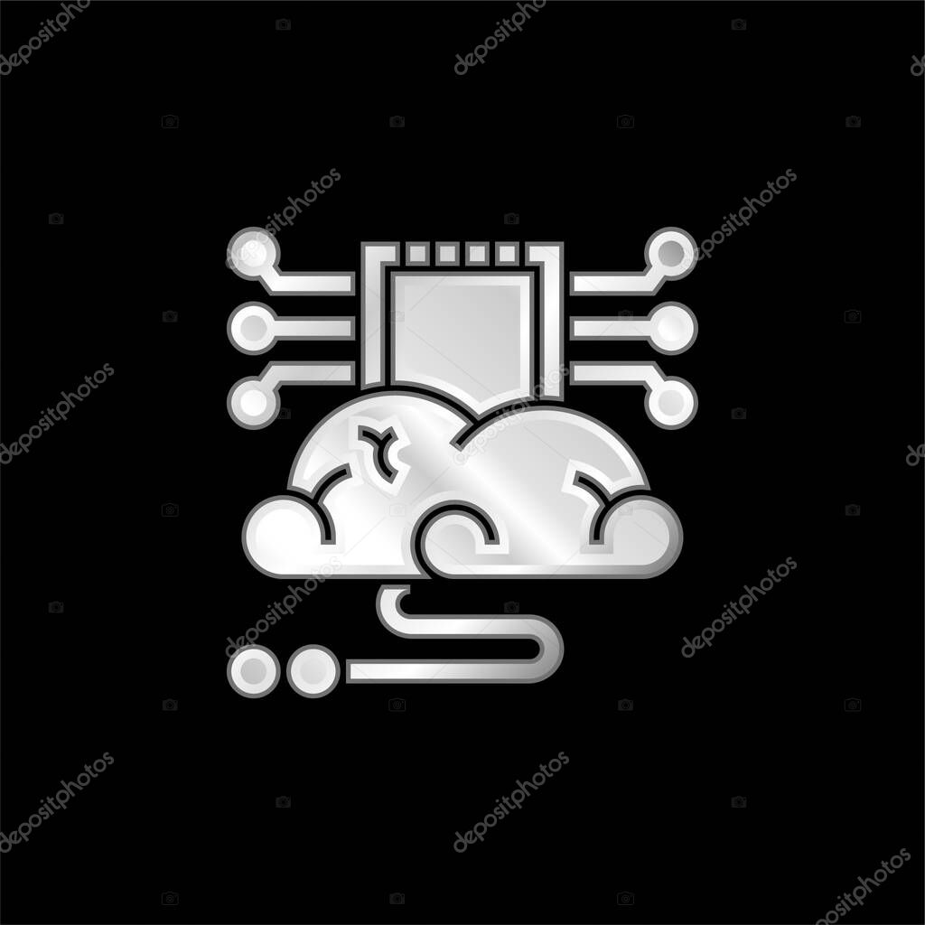 Brain silver plated metallic icon