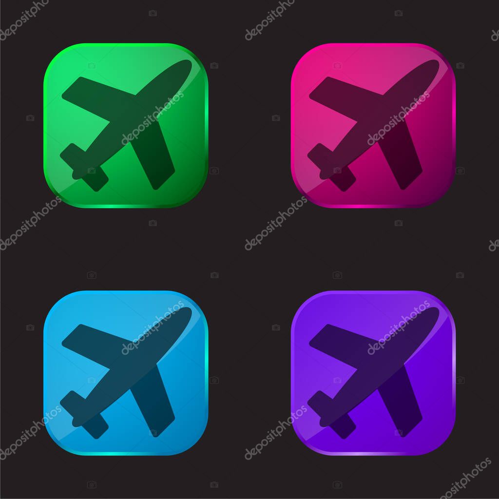 Airplane Filled Shape four color glass button icon