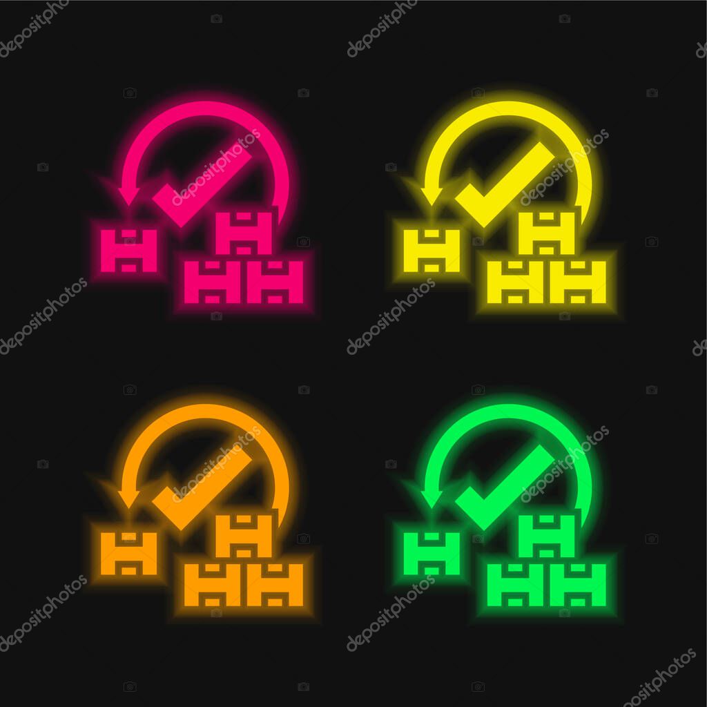 Acceptance four color glowing neon vector icon