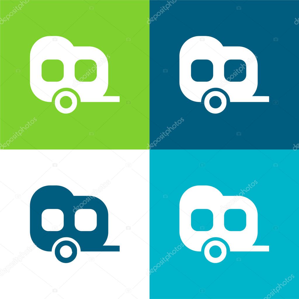 Black Two Window Carriage Flat four color minimal icon set