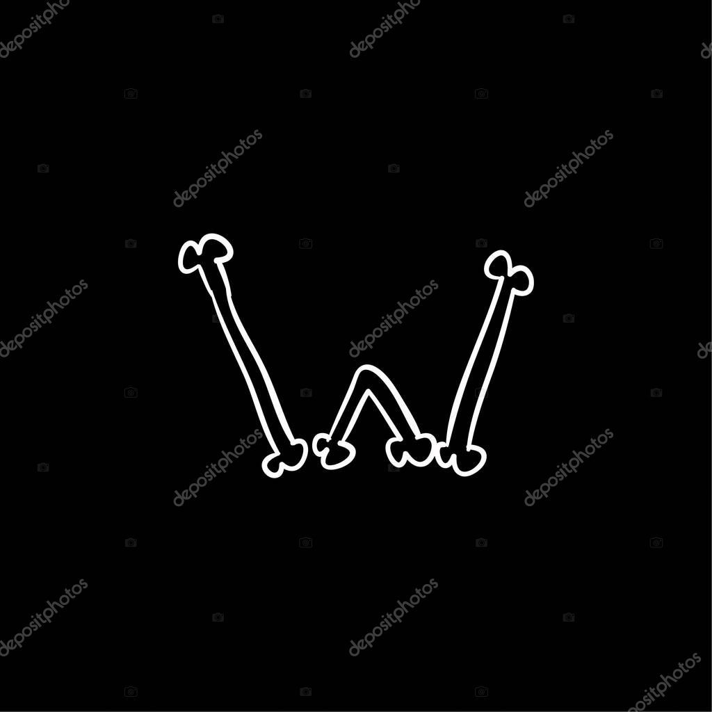Bones W Outlined Letter Of Halloween Typography blue gradient vector icon