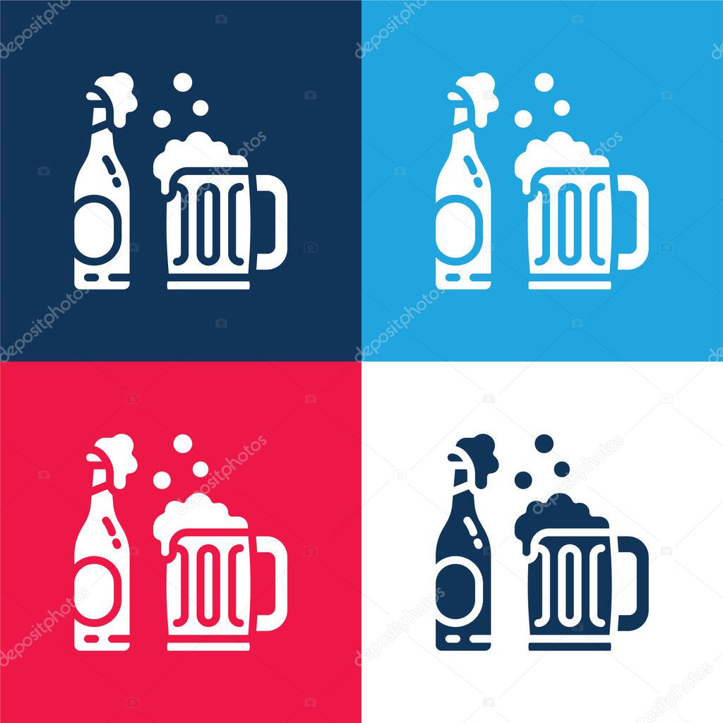 Beer blue and red four color minimal icon set