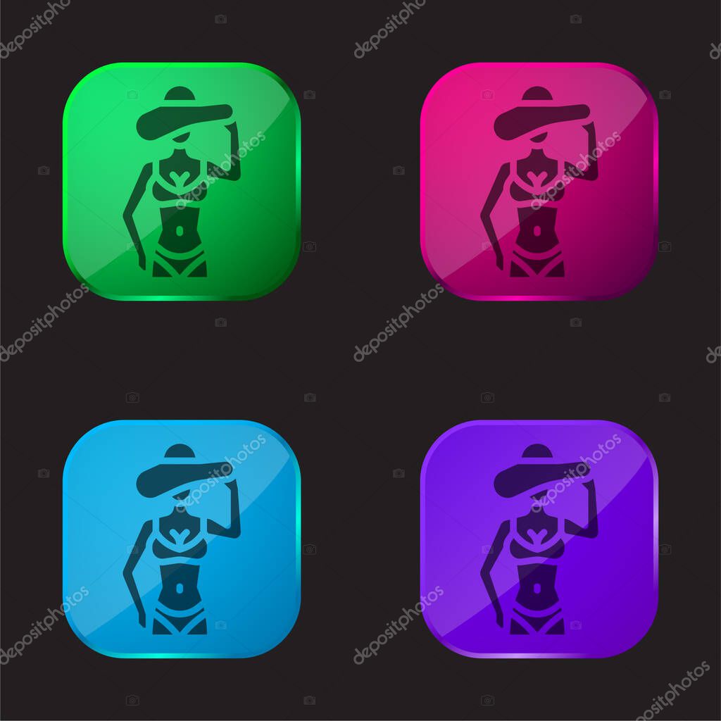 Bikini four color glass button icon