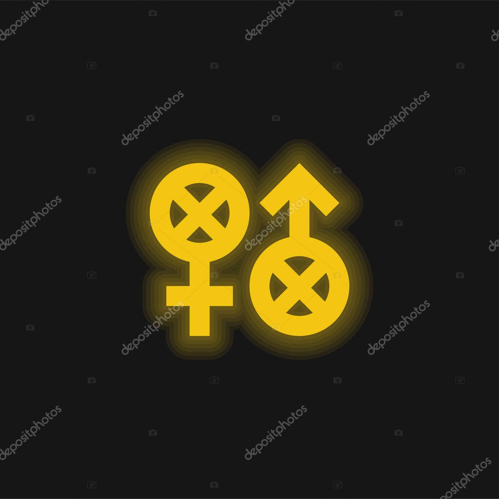 Biphobia yellow glowing neon icon