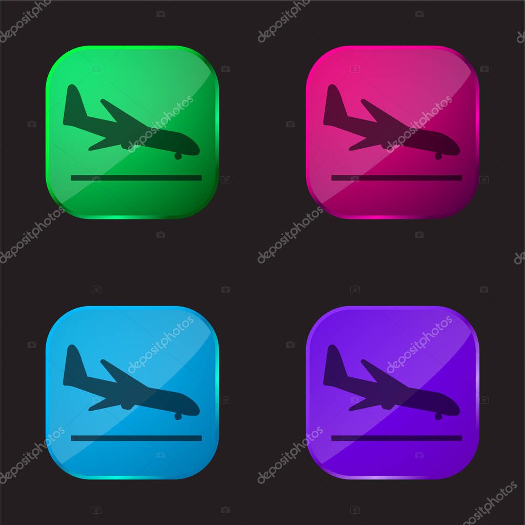 Airplane Landing four color glass button icon