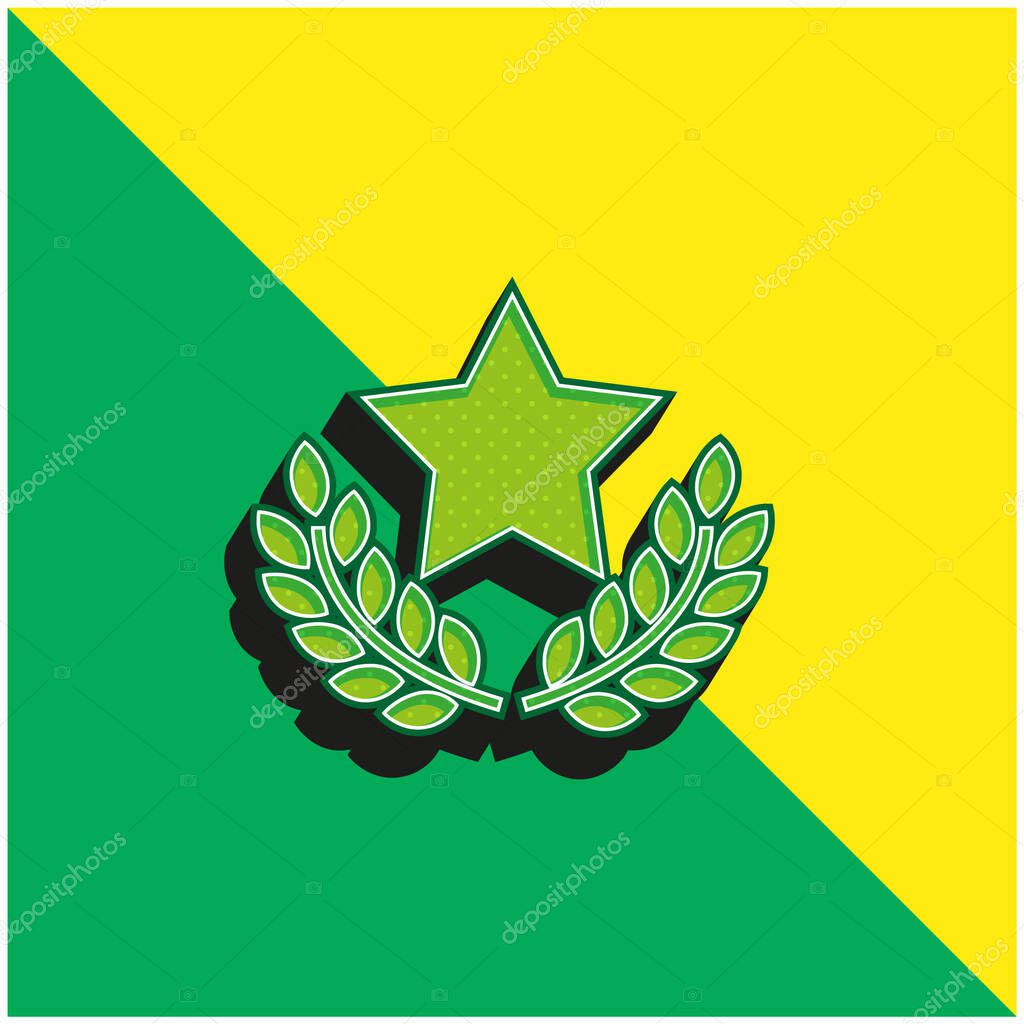 Award Star With Olive Branches Green and yellow modern 3d vector icon logo