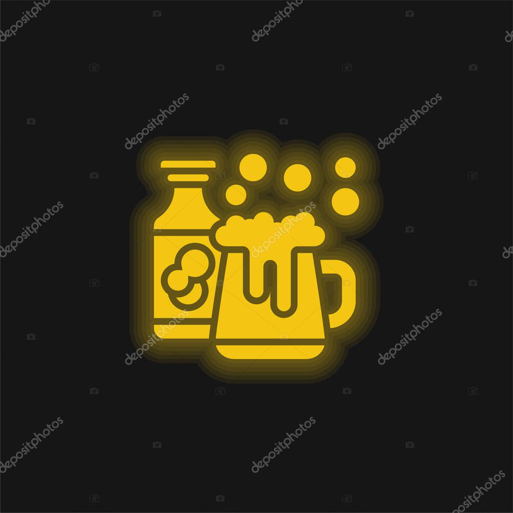 Beer yellow glowing neon icon