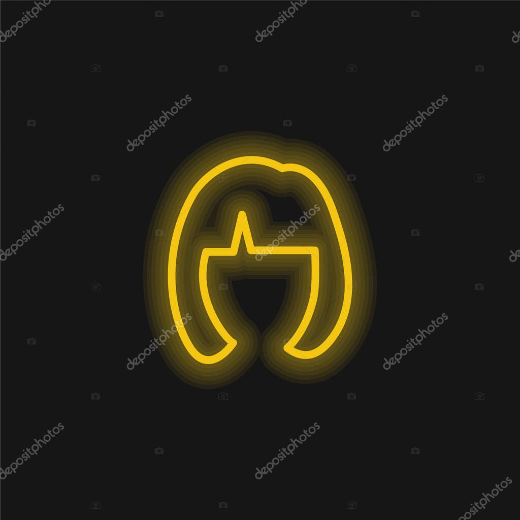 Blond Female Short Hair Shape yellow glowing neon icon