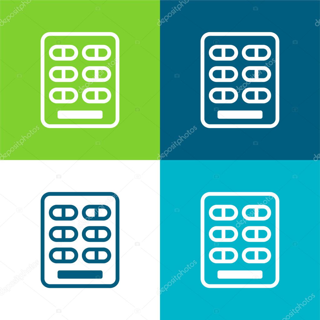 Blister Pack Flat four color minimal icon set