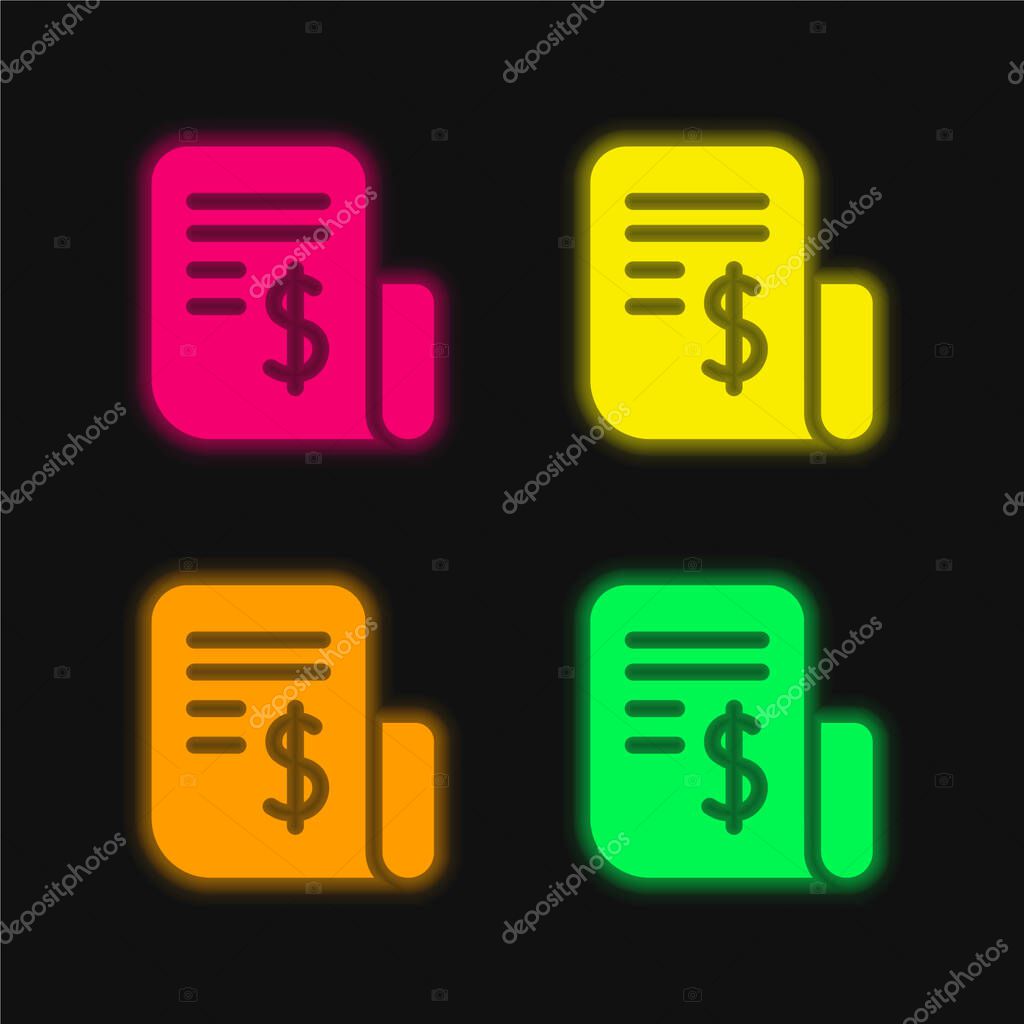 Bill four color glowing neon vector icon