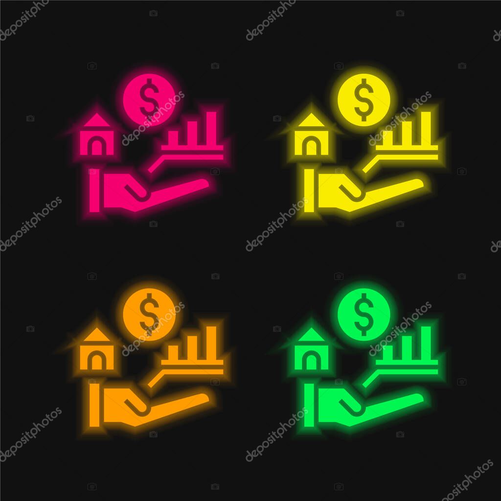 Benefits four color glowing neon vector icon