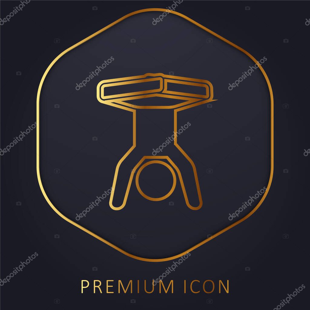 Boy Handstands With Legs Flexed golden line premium logo or icon