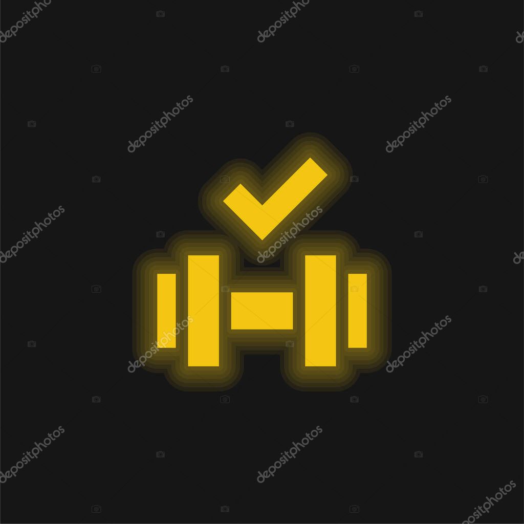 Barbell yellow glowing neon icon