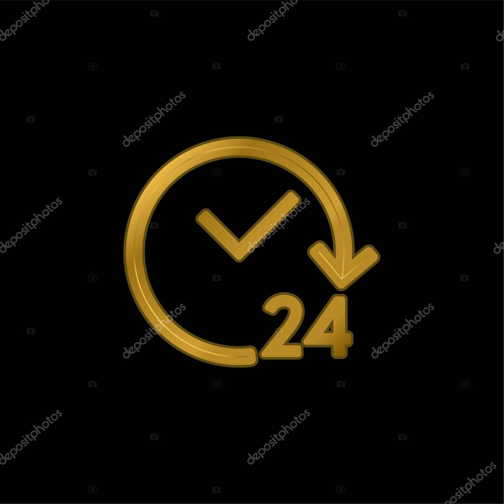 24 Hours Open gold plated metalic icon or logo vector